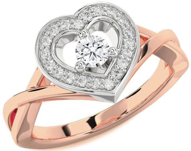 Diamond Rose Gold Silver Heart Promise Ring