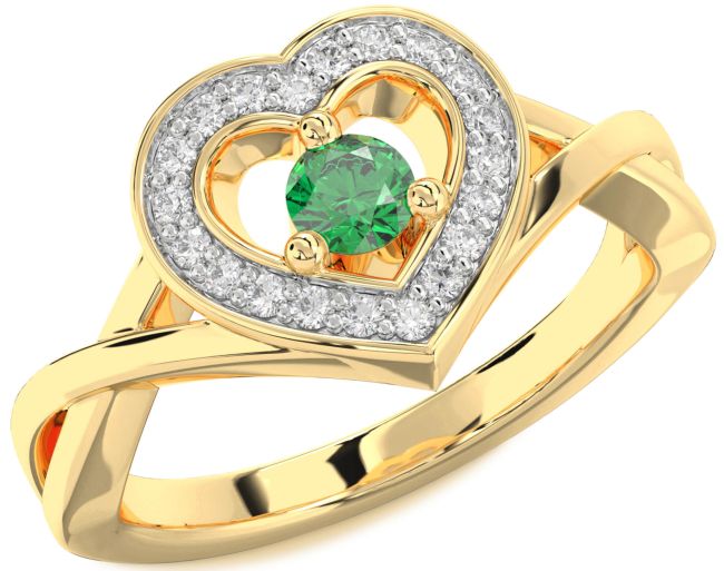 Diamond Emerald Gold Heart Promise Ring