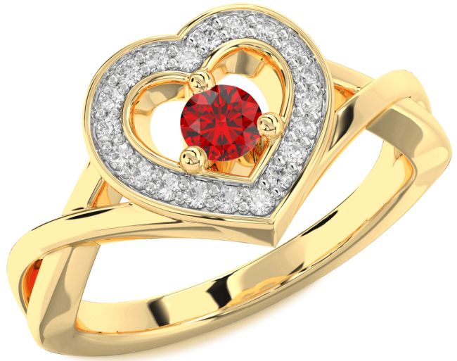 Diamond Ruby Gold Heart Promise Ring