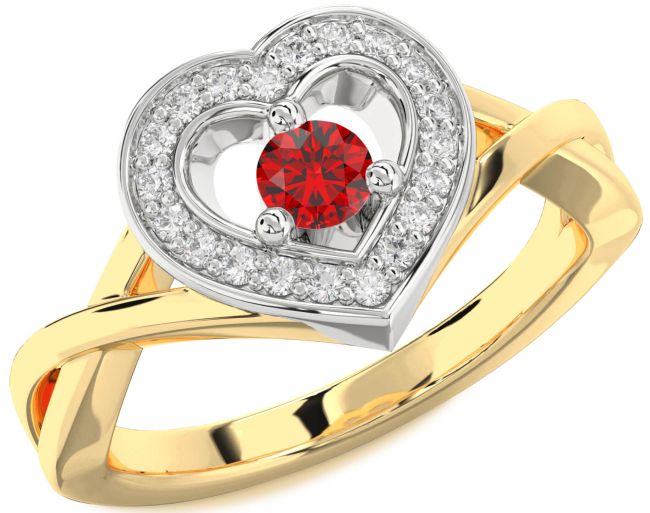 Diamond Ruby Gold Silver Heart Promise Ring