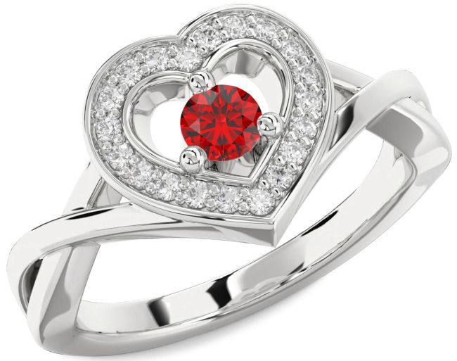 Diamond Ruby Silver Heart Promise Ring