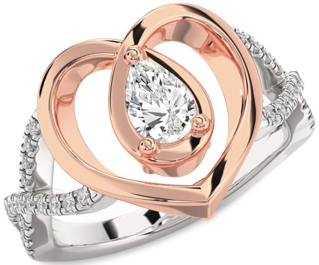 Diamond Platinum & Rose Gold Heart Solitaire Engagement Ring
