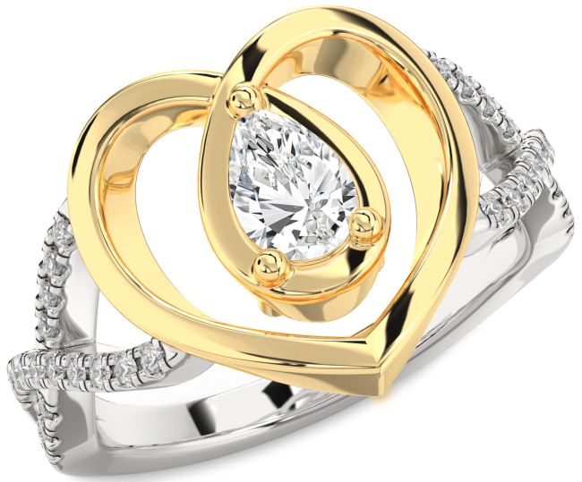 Diamond White Yellow Gold Heart Solitaire Engagement Ring