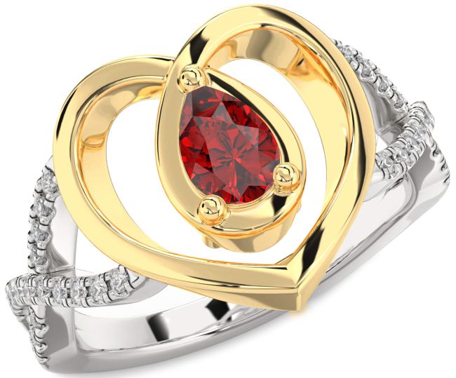 Diamond Ruby Gold Silver Heart Solitaire Engagement Ring