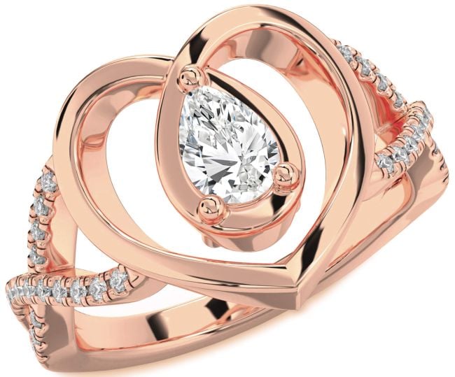 Diamond Rose Gold Silver Heart Solitaire Engagement Ring