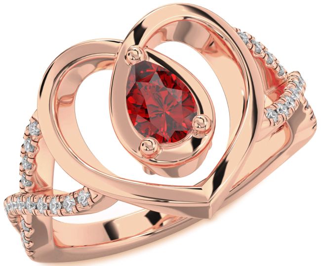 Diamond Ruby Rose Gold Heart Solitaire Engagement Ring