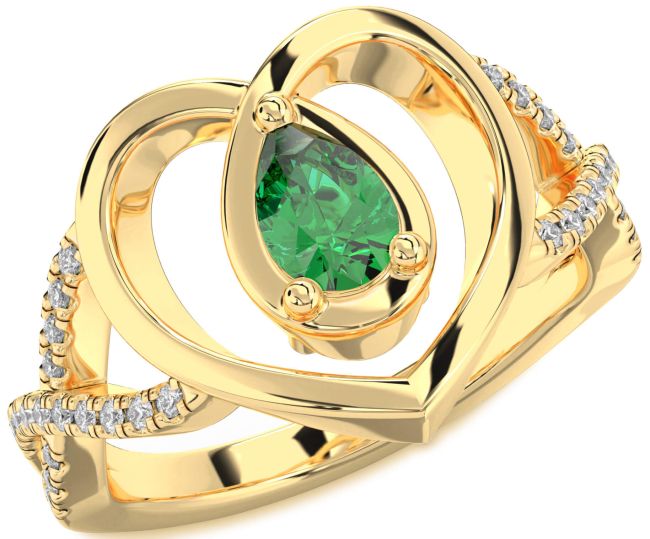 Diamond Emerald Gold Heart Solitaire Engagement Ring