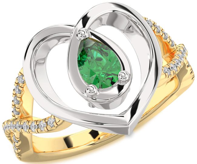 Diamond Emerald Gold Silver Heart Solitaire Engagement Ring