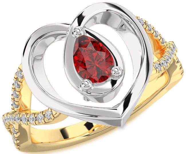 Diamond Ruby Gold Silver Heart Solitaire Engagement Ring
