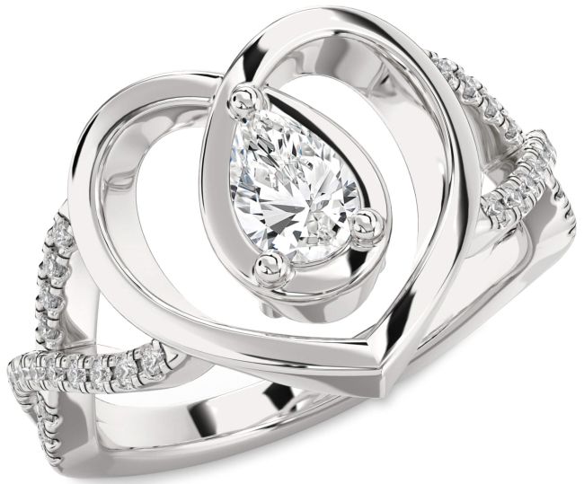 Lab Diamond Silver Heart Solitaire Engagement Ring