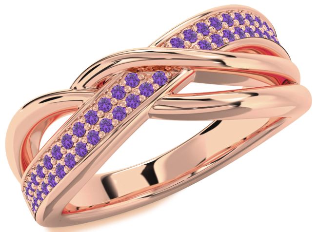 Amethyst Rose Gold Silver Infinity Round Ring