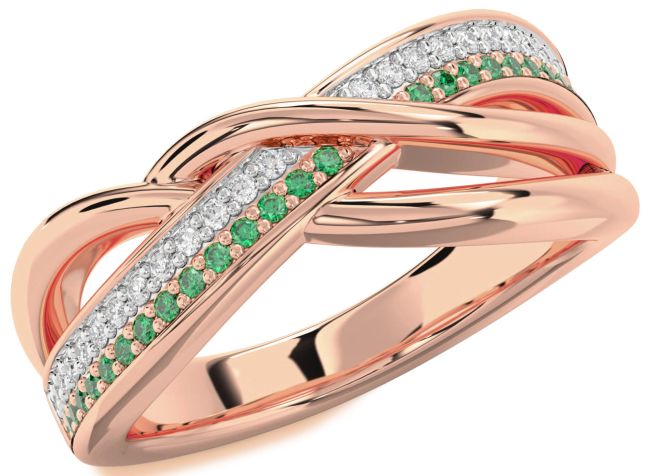 Emerald & Diamond Rose Gold Infinity Round Promise Ring