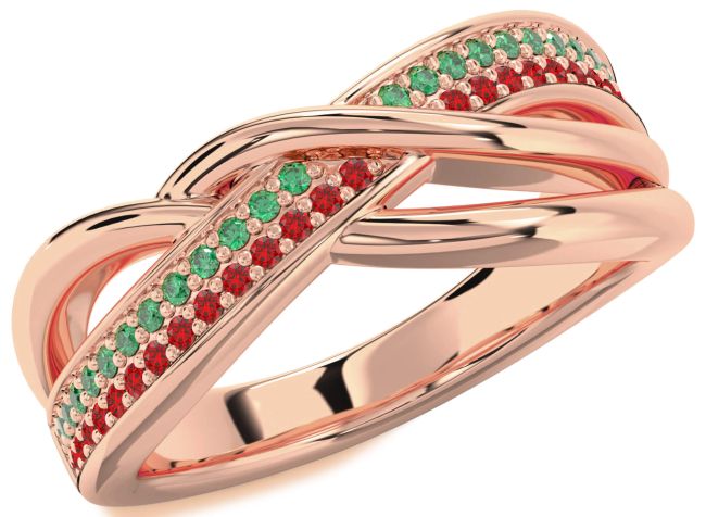 Emerald & Ruby Rose Gold Silver Infinity Round Promise Ring