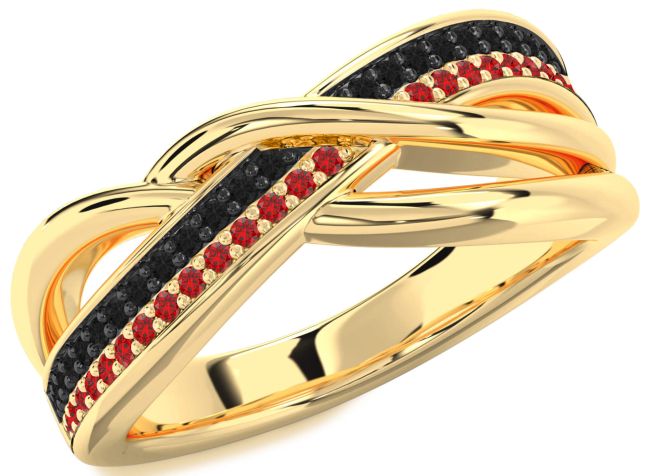 Black Diamond & Ruby Gold Silver Infinity Round Promise Ring