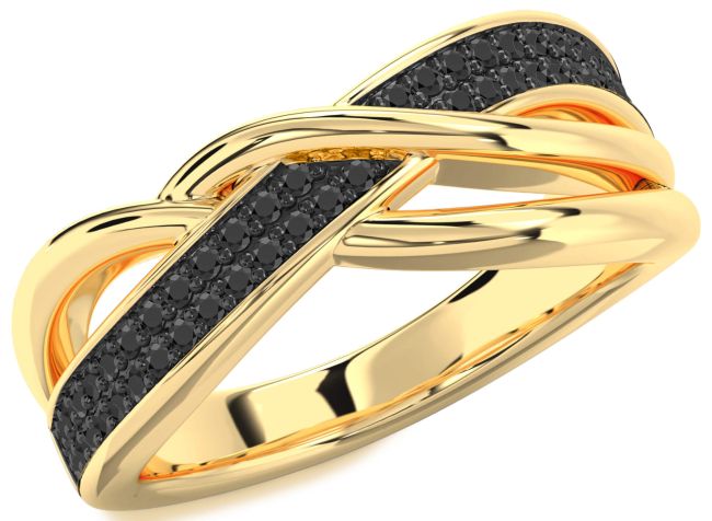 Black Onyx Gold Silver Infinity Round Ring