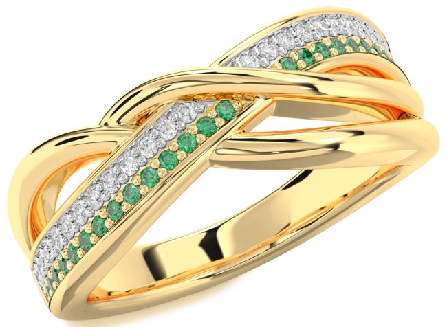 Emerald & Diamond Gold Infinity Round Promise Ring