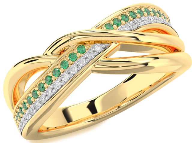 Diamond & Emerald Gold Silver Infinity Round Promise Ring