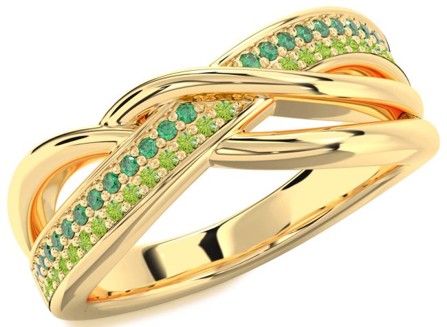 Emerald & Peridot Gold Infinity Round Promise Ring