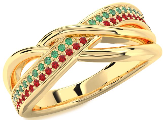 Emerald & Ruby Gold Infinity Round Promise Ring