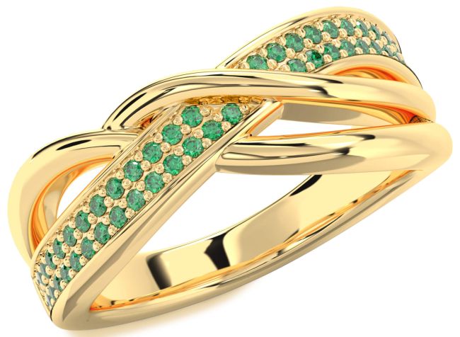Emerald Gold Silver Infinity Round Ring