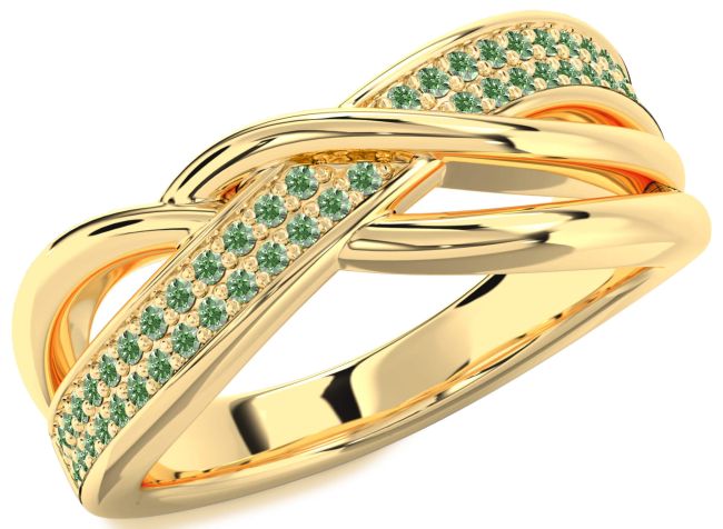 Green Diamond Gold Infinity Round Ring