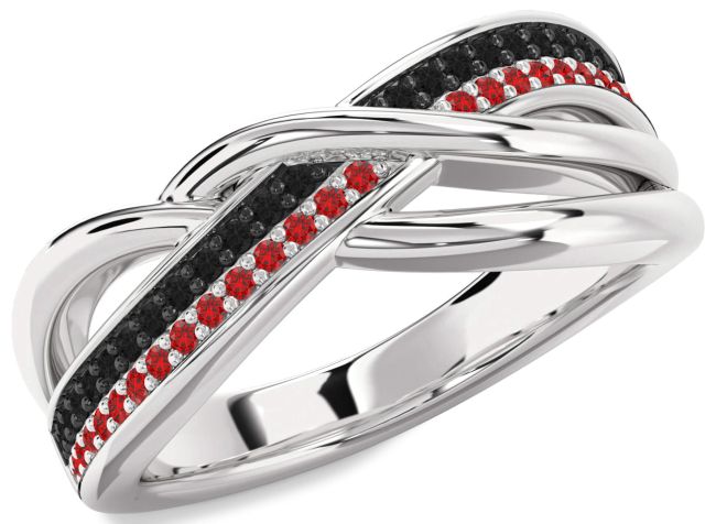Black Diamond & Ruby Silver Infinity Round Promise Ring