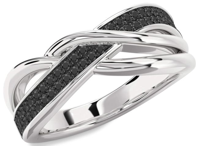 Black Onyx Platinum Infinity Round Ring