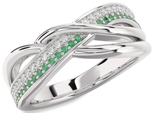 Emerald & Diamond Platinum Infinity Round Promise Ring