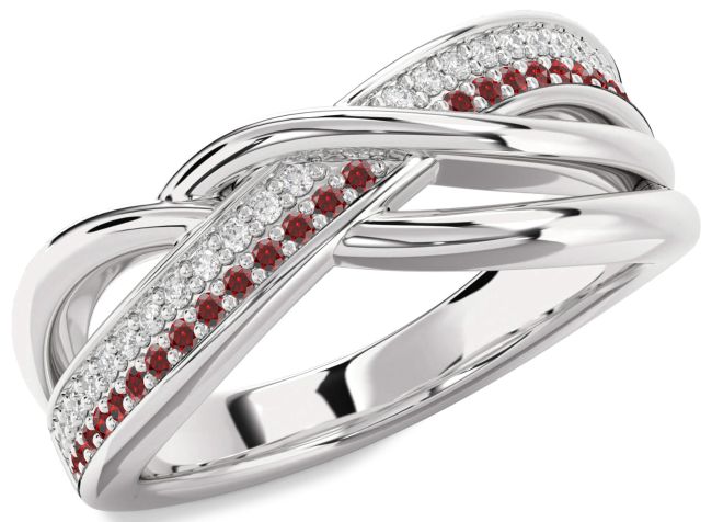 Diamond & Garnet Silver Infinity Round Promise Ring