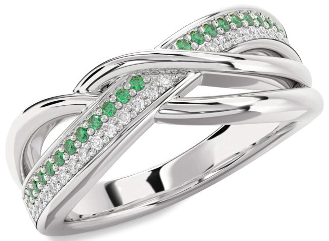 Diamond & Emerald White Gold Infinity Round Promise Ring