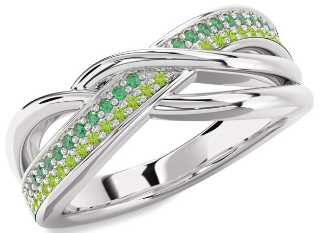 Emerald & Peridot Silver Infinity Round Promise Ring