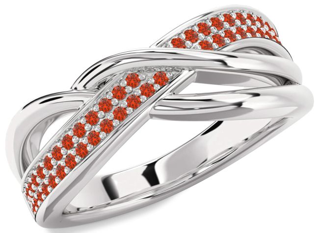 Fire Opal White Gold Infinity Round Ring