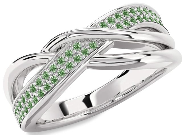 Green Diamond White Gold Infinity Round Ring