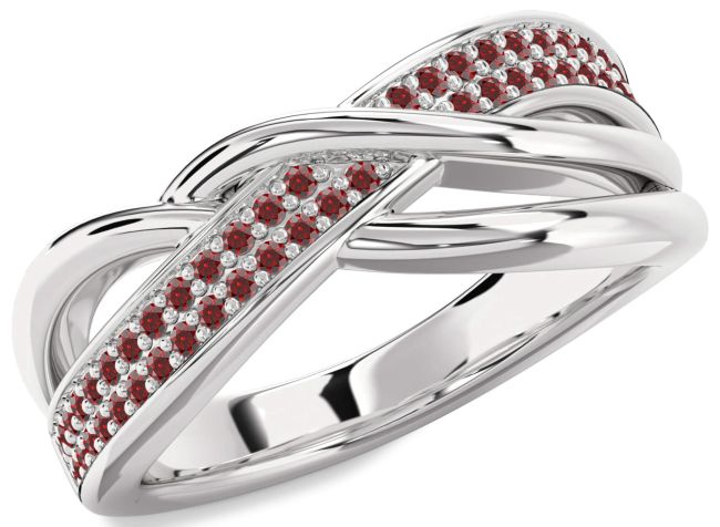 Garnet Platinum Infinity Round Ring