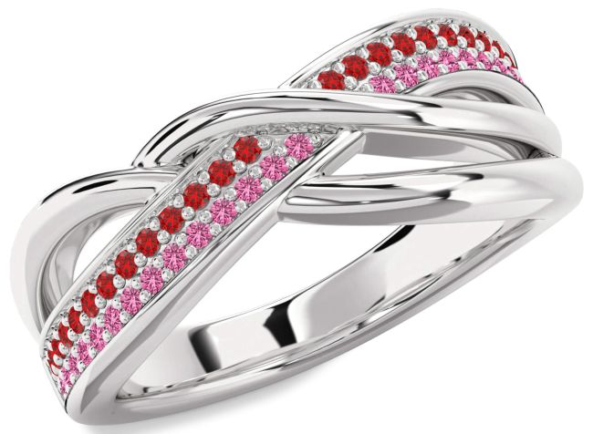 Ruby & Pink Sapphire Silver Infinity Round Promise Ring