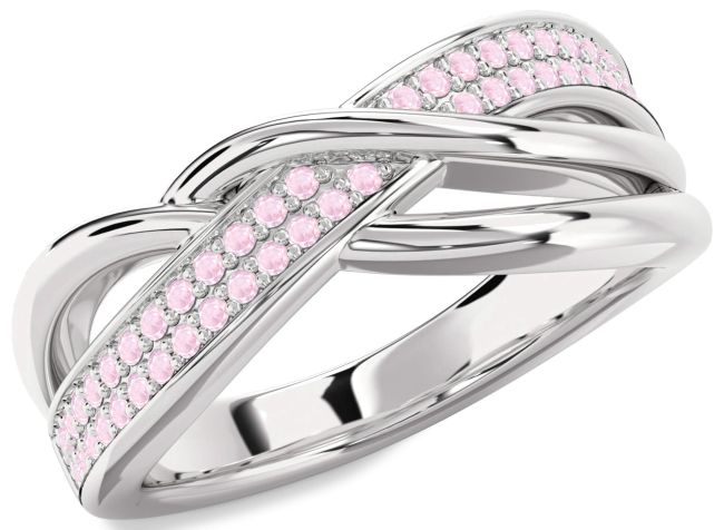 Rose Quartz Platinum Infinity Round Ring