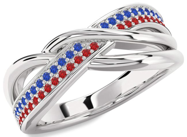 Blue Sapphire & Ruby Silver Infinity Round Promise Ring