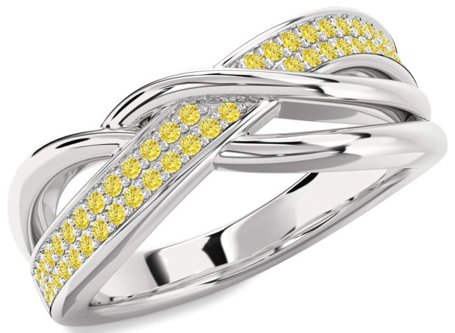 Yellow Diamond White Gold Infinity Round Ring