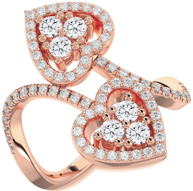 Diamond Rose Gold Heart Two Stone Pave Ring