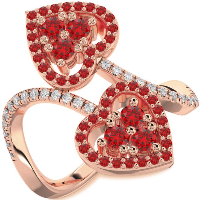 Diamond Ruby Rose Gold Heart Two Stone Pave Ring