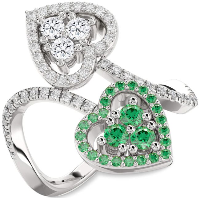 Diamond Silver Heart Two Stone Pave Promise Ring