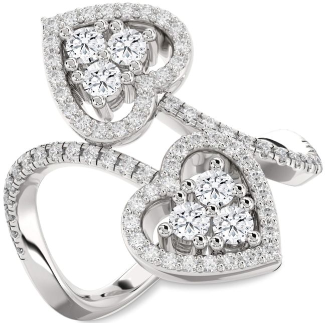 Diamond Silver Heart Two Stone Pave Ring