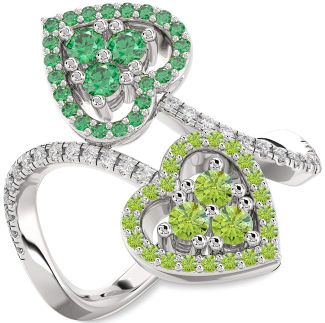 Diamond Silver Heart Two Stone Pave Promise Ring