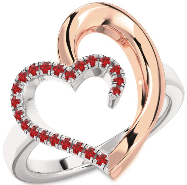 Ruby White Rose Gold Heart Ring
