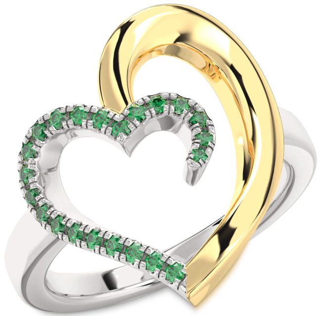 Emerald Gold Silver Heart Ring