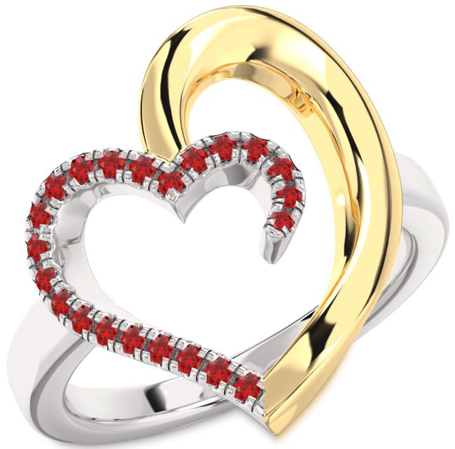 Ruby Gold Silver Heart Ring
