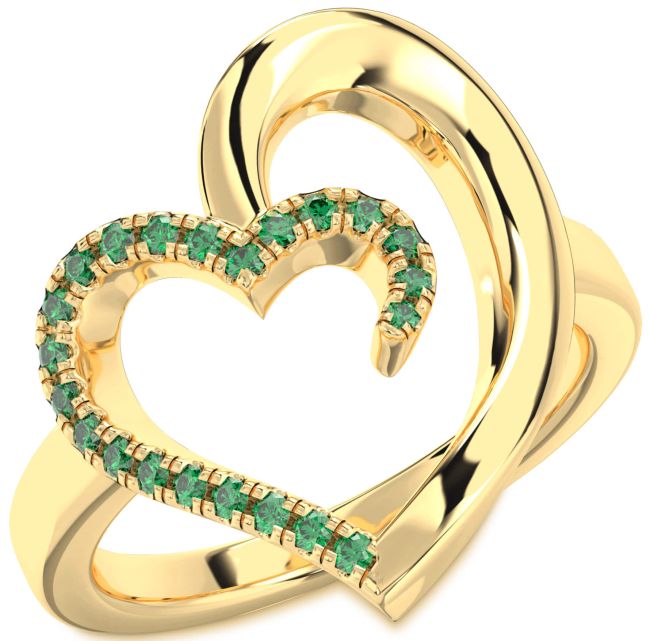 Emerald Gold Silver Heart Ring