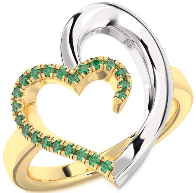 Emerald Gold Silver Heart Ring
