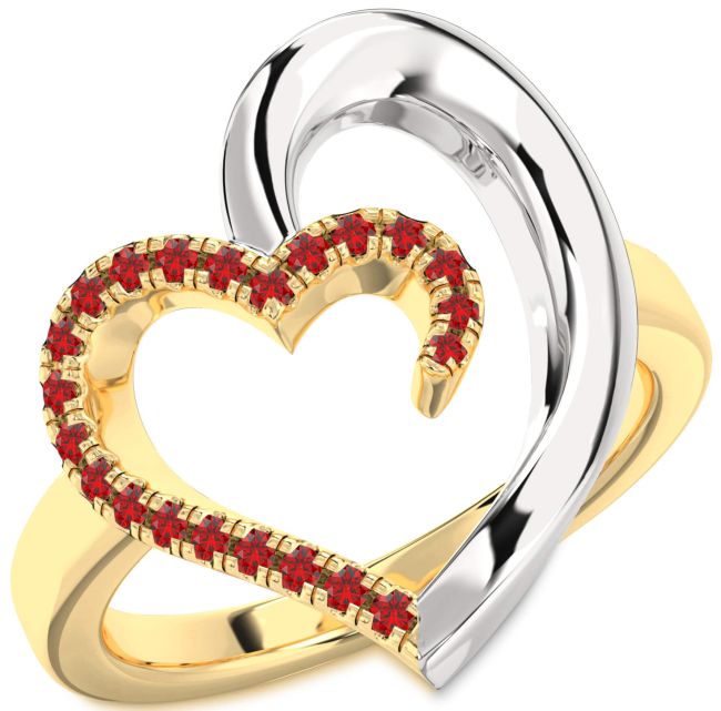 Ruby Gold Silver Heart Ring
