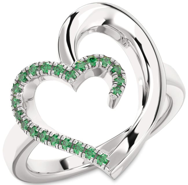 Emerald Silver Heart Ring
